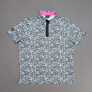 Sunday Swagger Black White Geometric Golf Polo Shirt Large